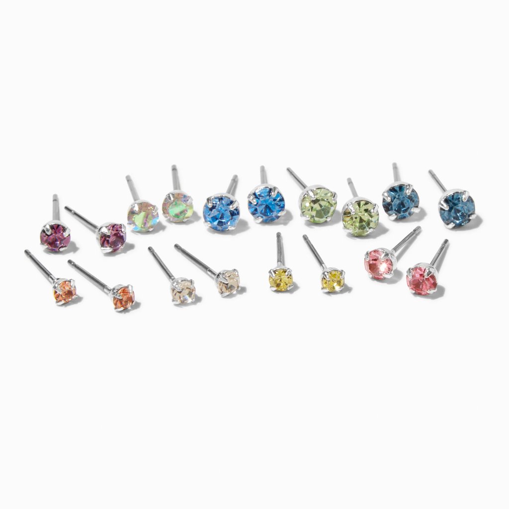 New Rainbow Crystal Graduated Round Stud Earrings - 9 Pairs 18$